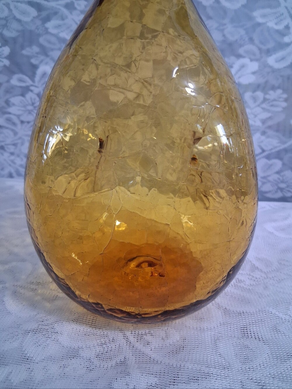 Vintage Blenko Honey Amber Pinched Crackle Glass Decanter 3 Lobe MCM - Picture 4 of 11